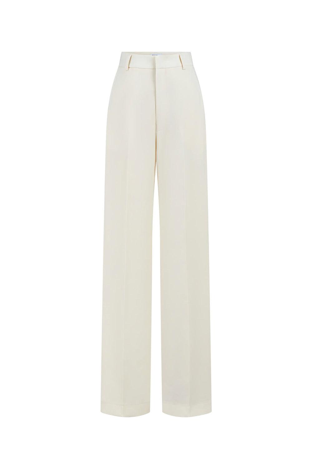 lily white pants Women's Lily Straight Ribbed Wool Blend Floor Length Pants XS/S/M/L/Customize Off White MEAN BLVD Off White / S