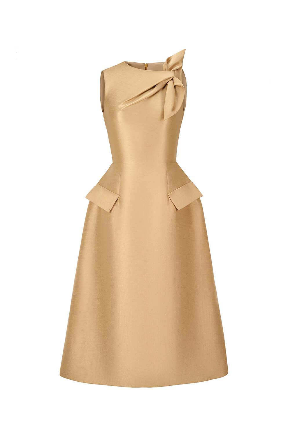 Women's Linda A-line Sleeveless Glossy Taffeta Midi Dress S/M/L Gold - MEAN BLVD M / Gold Women's Linda A-line Sleeveless Glossy Taffeta Midi Dress S/M/L Gold - MEAN BLVD M / Gold