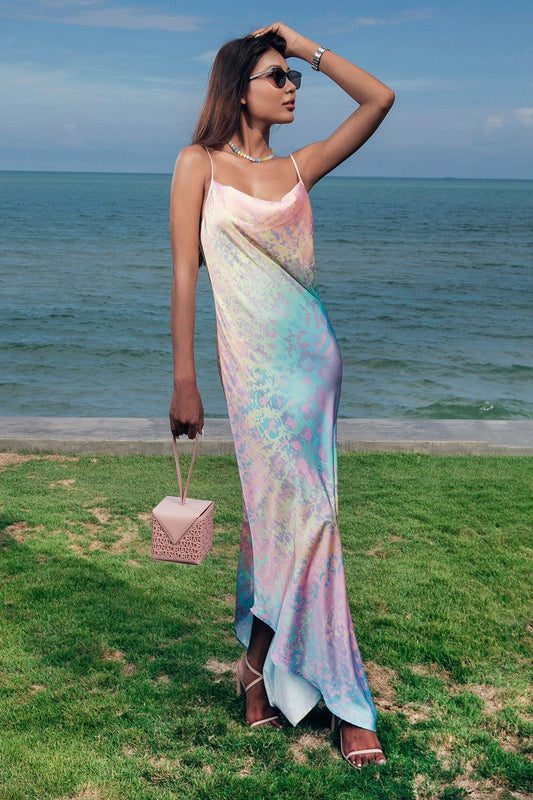 Lise Sheath Spaghetti Strap Silk Satin Floor Length Dress - MEAN BLVD