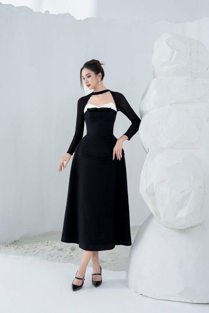 Lizzy Peplum Long Sleeved Tweed Midi Dress - MEAN BLVD