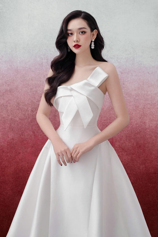 Lona Strapless Draped Trerena Taffeta Midi Dress - MEAN BLVD