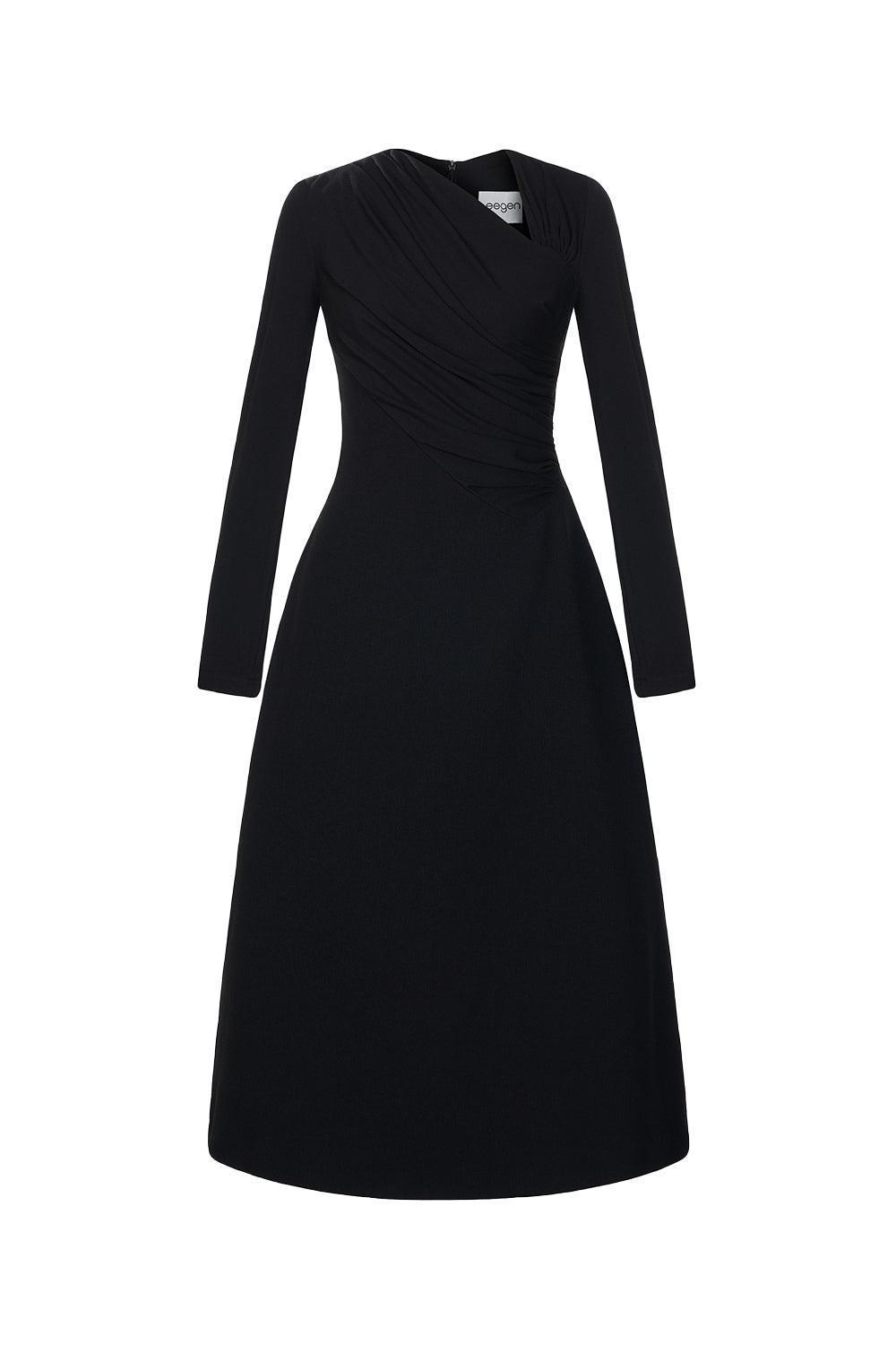 Women's Lopsided A-Line Long Sleeved Crinkle Crepe Midi Dress S/M/L/Xl Black/White Mean Blvd White / XL Women's Lopsided A-Line Long Sleeved Crinkle Crepe Midi Dress S/M/L/Xl Black/White Mean Blvd White / XL