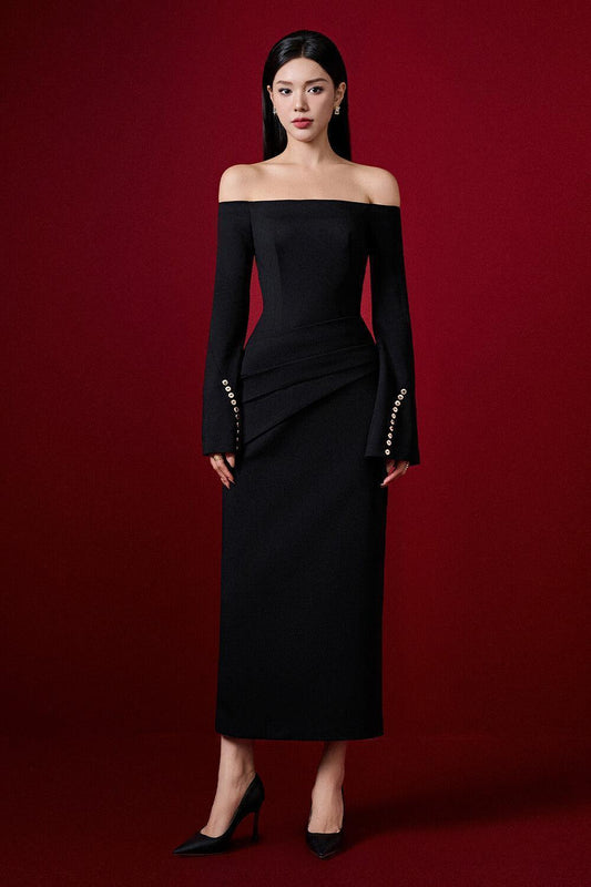 Louisa Sheath Off-Shoulder Spandex Midi Dress - MEAN BLVD