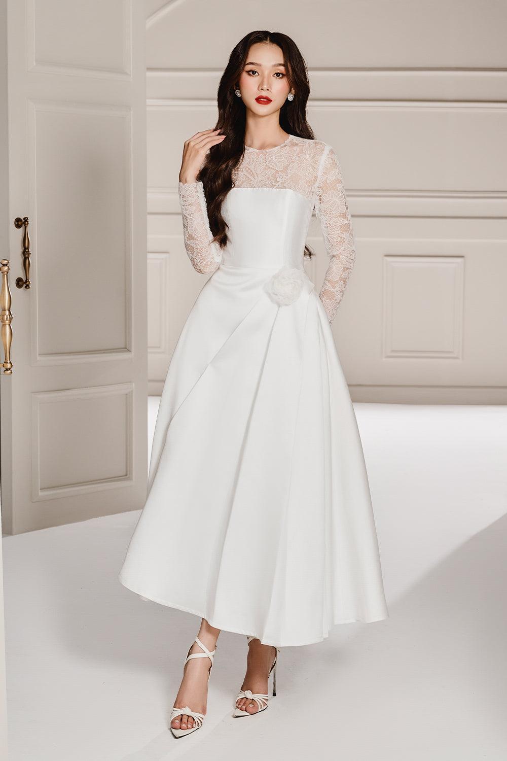 Women's Lover Fit and Flare Corset Waist Taffeta Midi Dress S/M/L/Customize White MEAN BLVD Customize / White Women's Lover Fit and Flare Corset Waist Taffeta Midi Dress S/M/L/Customize White MEAN BLVD Customize / White