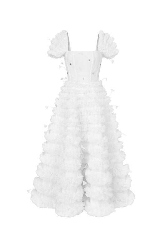 Luxe Fit and Flare Square Neck Tulle Ankle Length Dress - MEAN BLVD