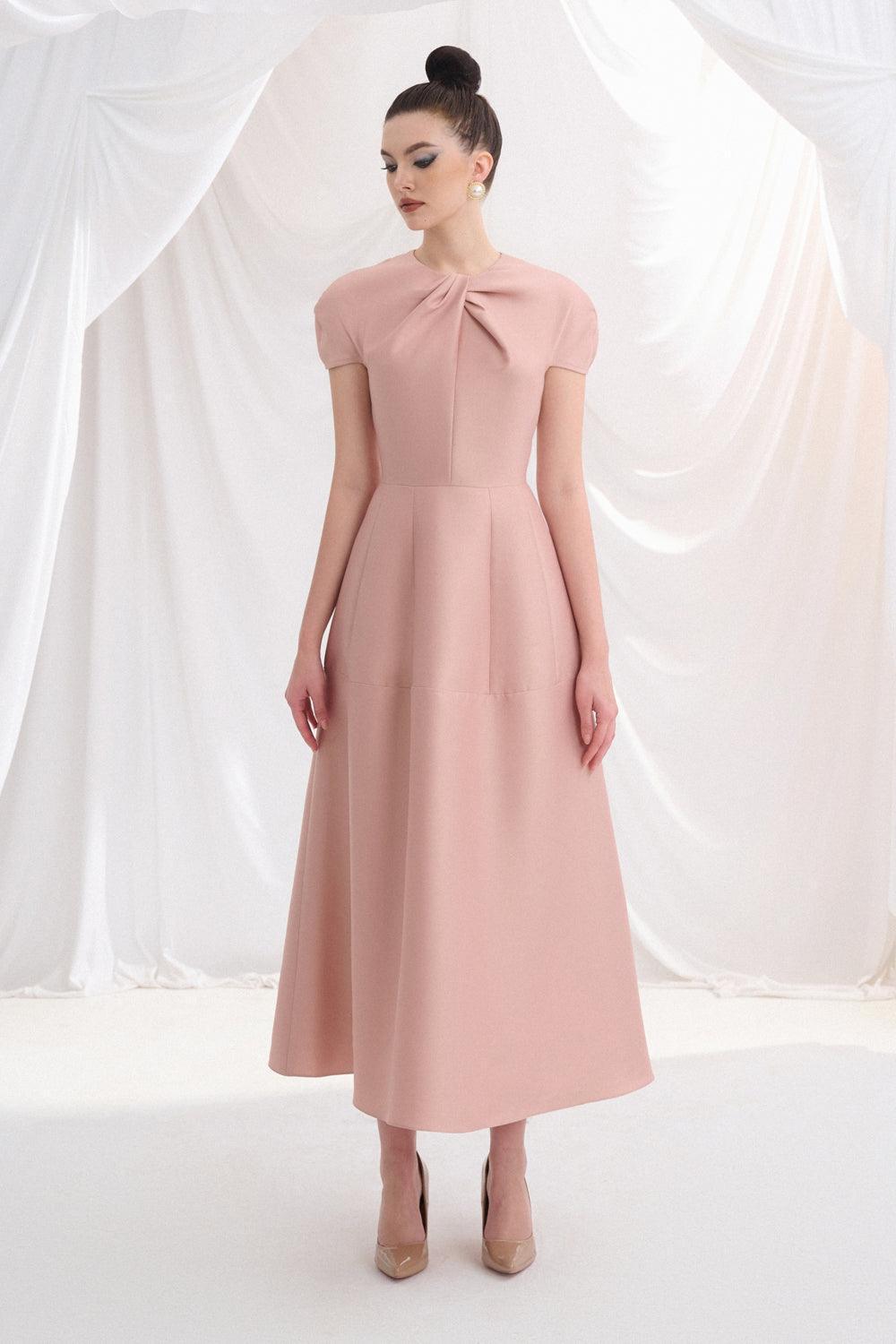 Macy A-Line Round Neck Taffeta Midi Dress L / Pink Macy A-Line Round Neck Taffeta Midi Dress L / Pink