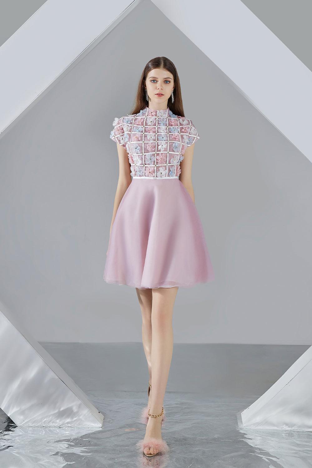 Women's Macy A-line Short Sleeved Organza Mini Dress S/M/L/XL Pink/Blue MEAN BLVD XL / Pink Women's Macy A-line Short Sleeved Organza Mini Dress S/M/L/XL Pink/Blue MEAN BLVD XL / Pink