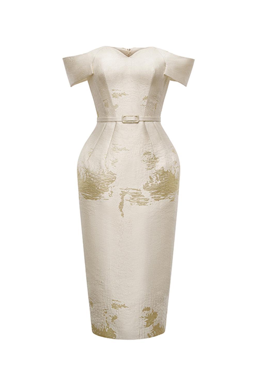 Women's Madeleine Pegged Off-Shoulder Nacre Taffeta Midi Dress S/M/L/XL Milky White MEAN BLVD M / Milky White