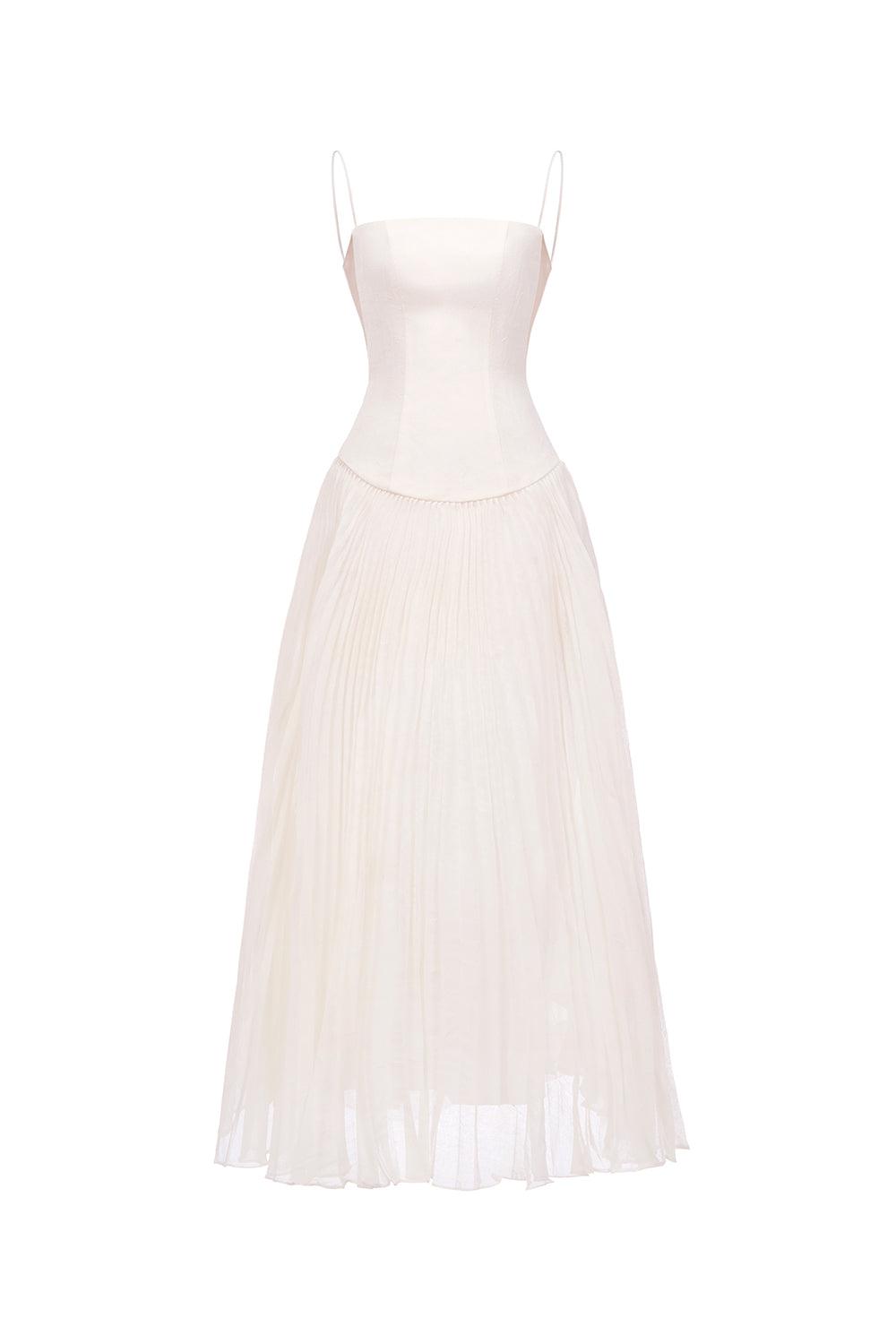 Women's Magic Drop Waist Pleated Linen Ankle Length Dress S/M/L/Customize White MEAN BLVD Women's Magic Drop Waist Pleated Linen Ankle Length Dress S/M/L/Customize White MEAN BLVD