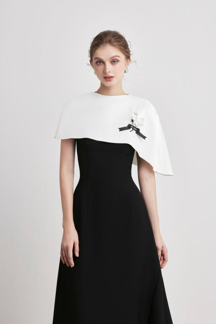 Magique Asymmetric Cape Shoulder Kate Midi Dress - MEAN BLVD