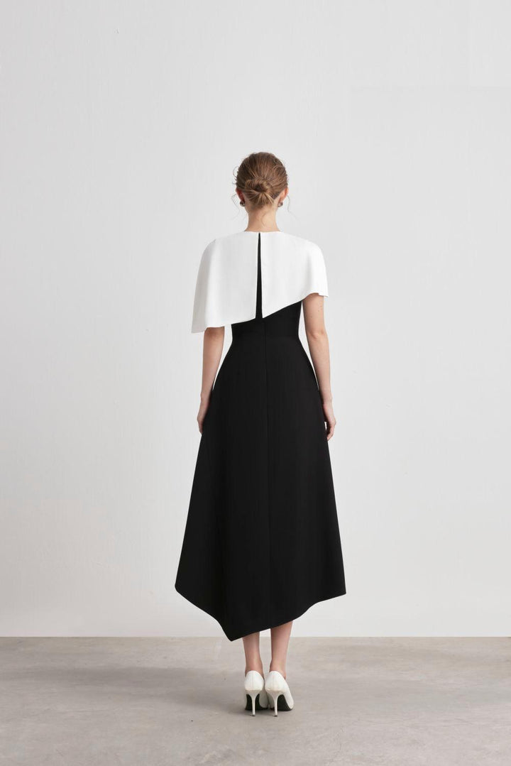 Magique Asymmetric Cape Shoulder Kate Midi Dress - MEAN BLVD