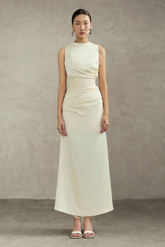 Maisie A-line Corset Waist Silk Ankle Length Dress - MEAN BLVD