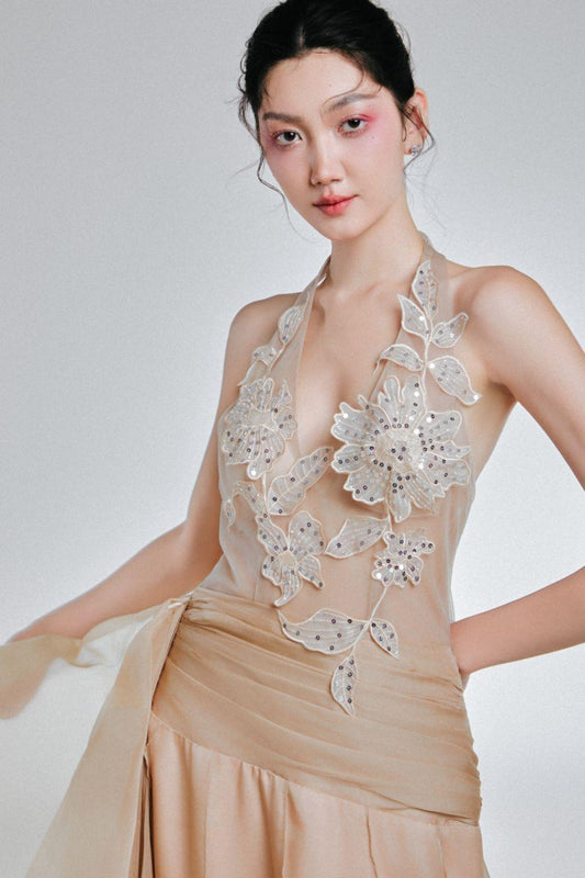 Manila Drop Waist Halter Neck Voile Maxi Dress - MEAN BLVD