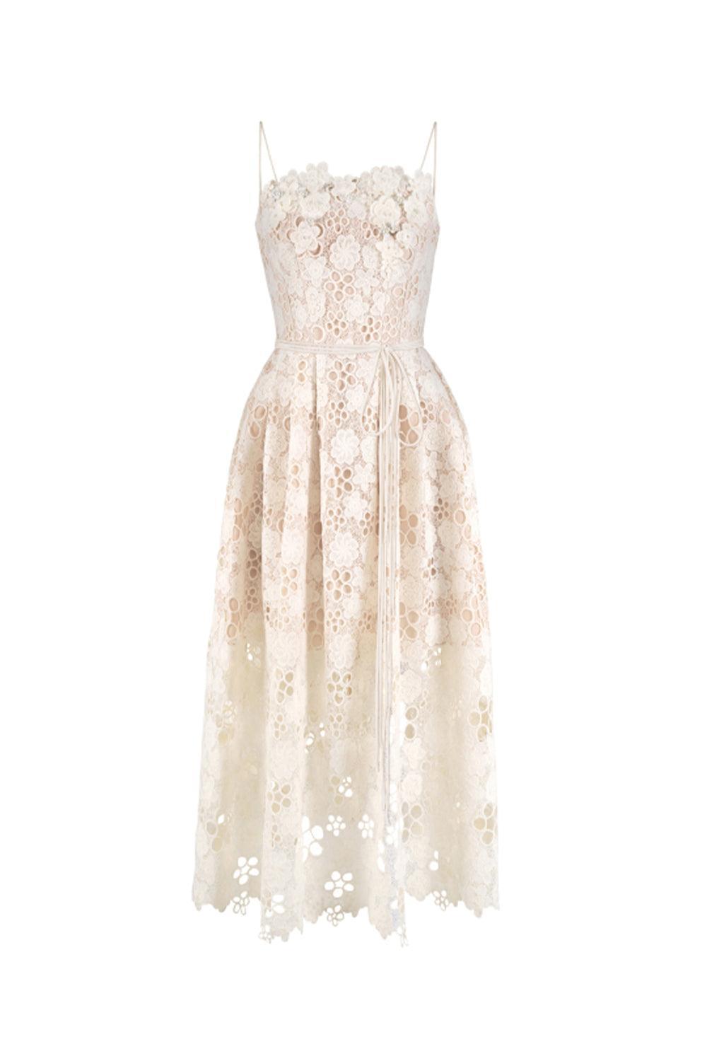 navy blue dress for baby girl Self-Portrait Floral Cord Lace Tie-Neck Crossover Midi Dress