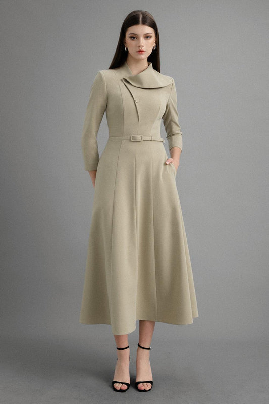 Marie A-line Asymmetric Neck Polycotton Midi Dress - MEAN BLVD