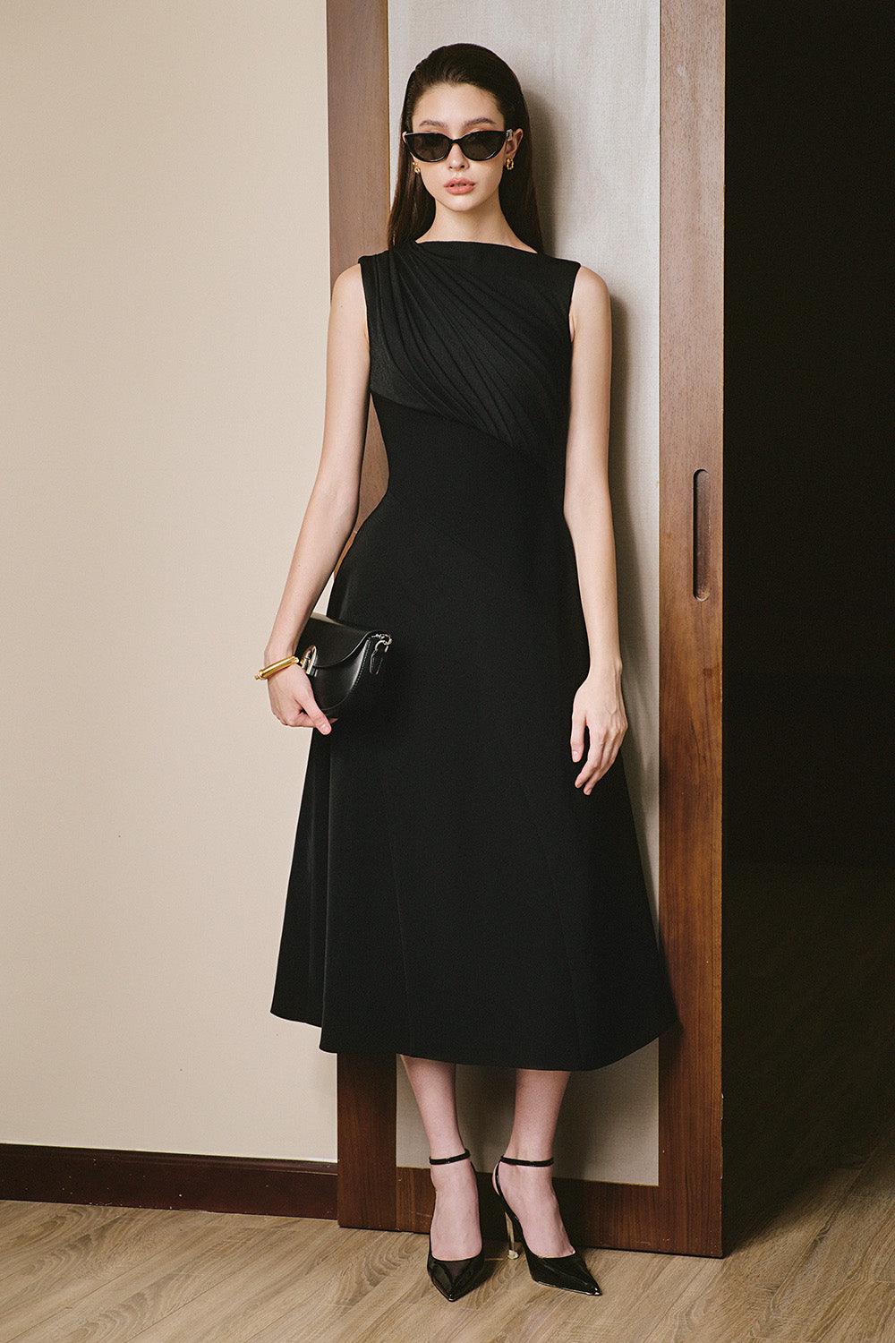 Women's MarMar A-Line Boat Neck Cotton Knitted Midi Dress S/M/L/Customize Black Mean Blvd Black / L Women's MarMar A-Line Boat Neck Cotton Knitted Midi Dress S/M/L/Customize Black Mean Blvd Black / L