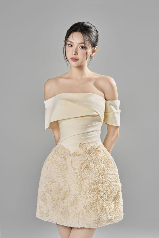 Mia A-line Off-Shoulder Silk Lace Mini Dress - MEAN BLVD