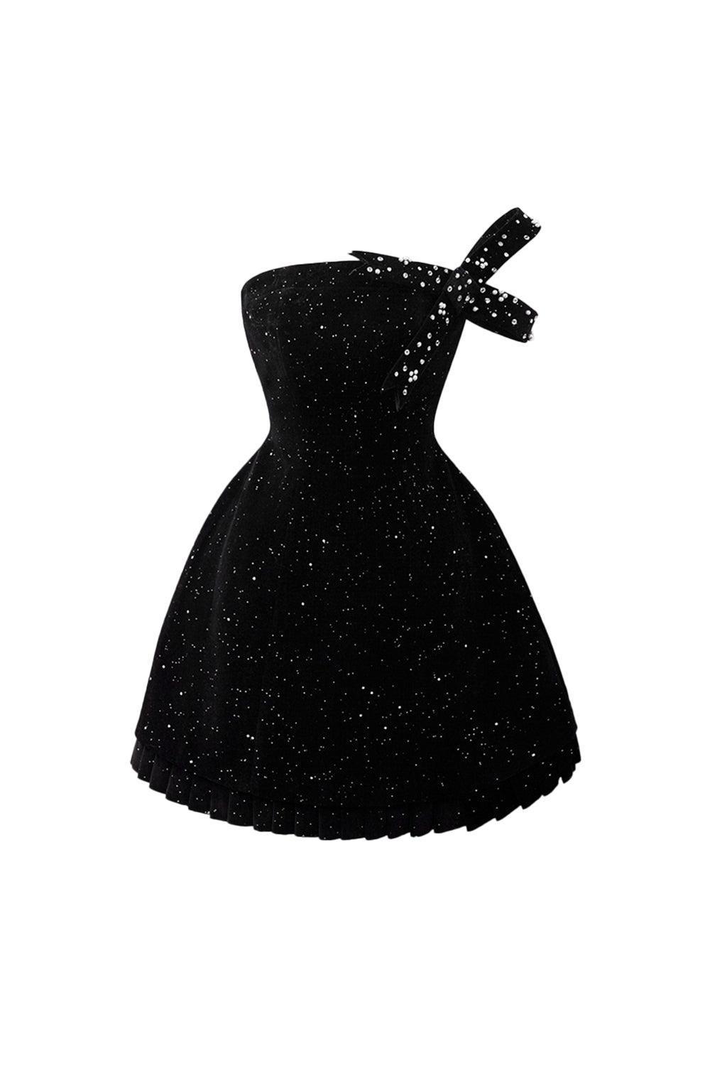 Women's Michella A-Line Straight Across Neck Velvet Mini Dress S/M/L Black/Wine Red Mean Blvd Black / M