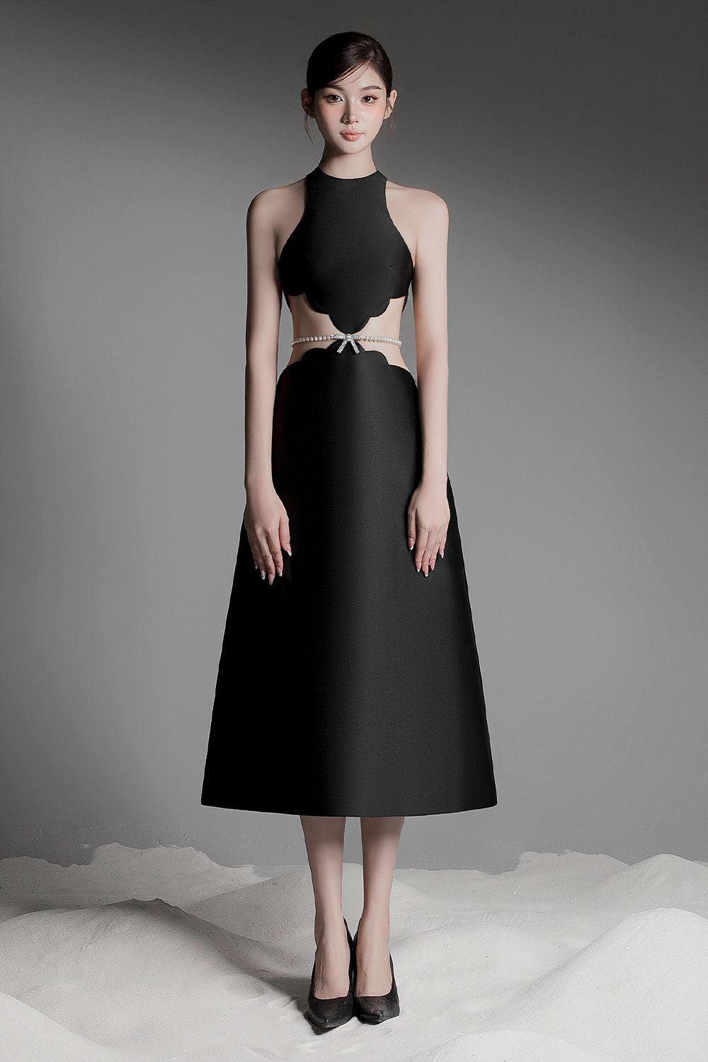 Women's Miera A-line Cut-Out Taffeta Midi Dress XS/S/M/L Black/White MEAN BLVD Women's Miera A-line Cut-Out Taffeta Midi Dress XS/S/M/L Black/White MEAN BLVD
