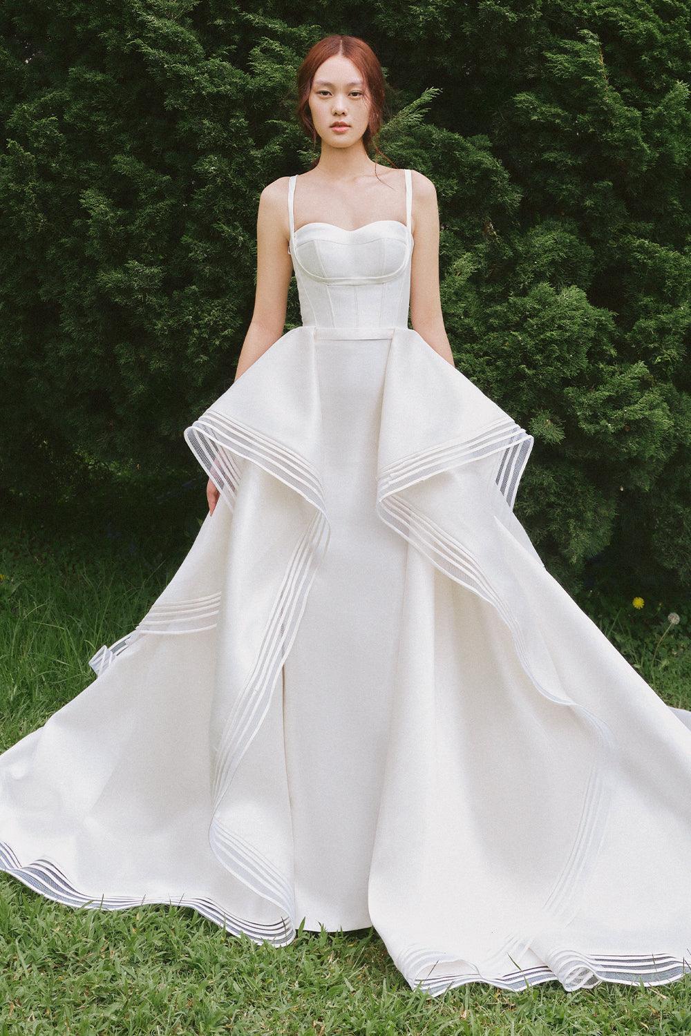 mikado silk wedding dress Women's Mikado Ball Gown Semi-Heart Neck Silk Floor Length Dress S/M/L Ivory MEAN BLVD Ivory / M