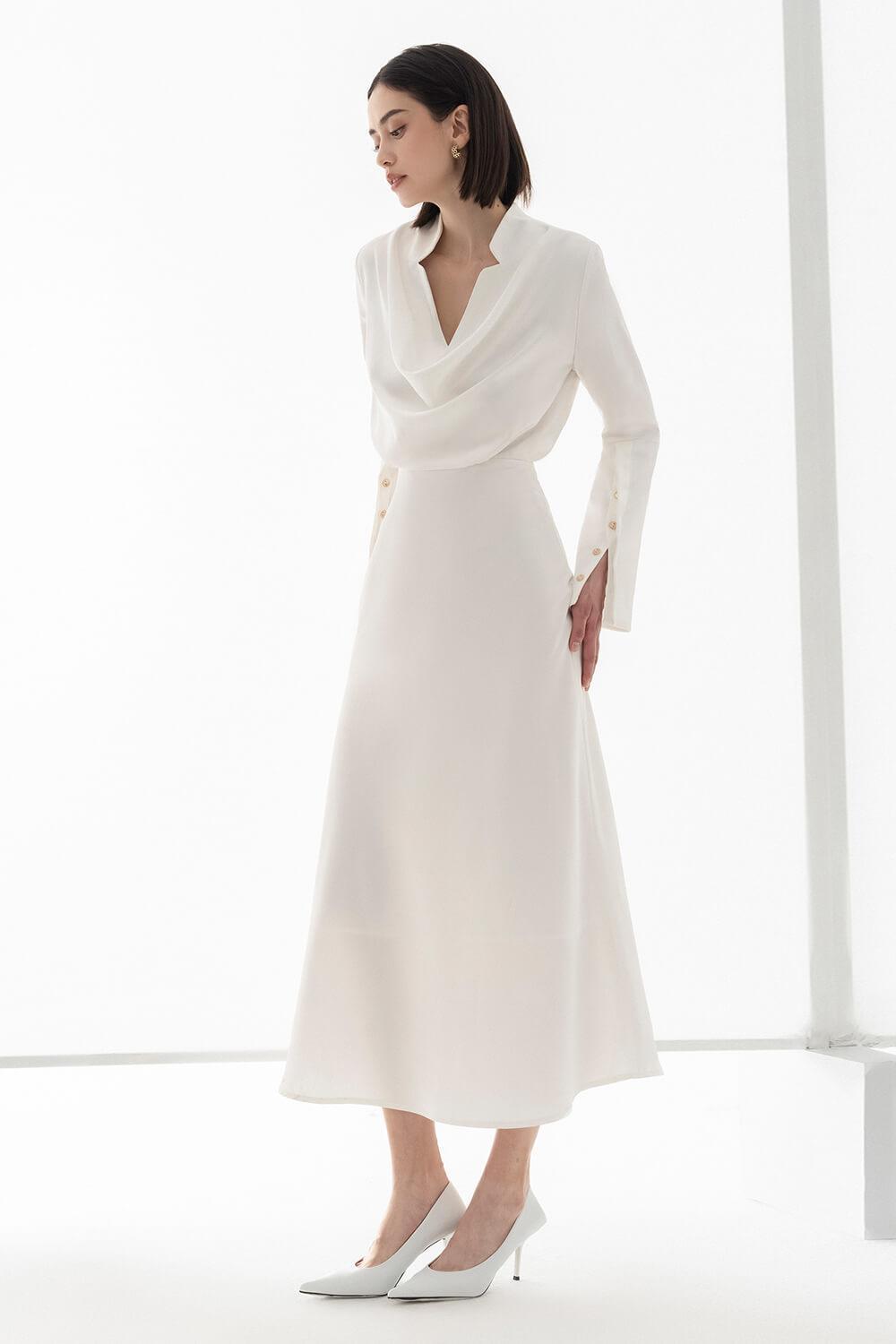 Women's Mila A-Line V-Neck Silk Midi Dress S/M/L/Xl Black Mean Blvd L / White Women's Mila A-Line V-Neck Silk Midi Dress S/M/L/Xl Black Mean Blvd L / White