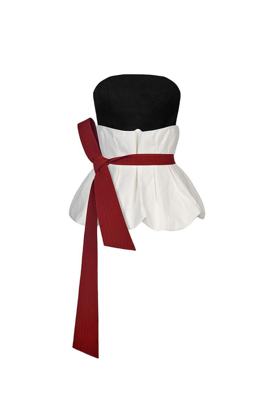 Minh Peplum Straight Across Neck Velvet Linen Top - MEAN BLVD