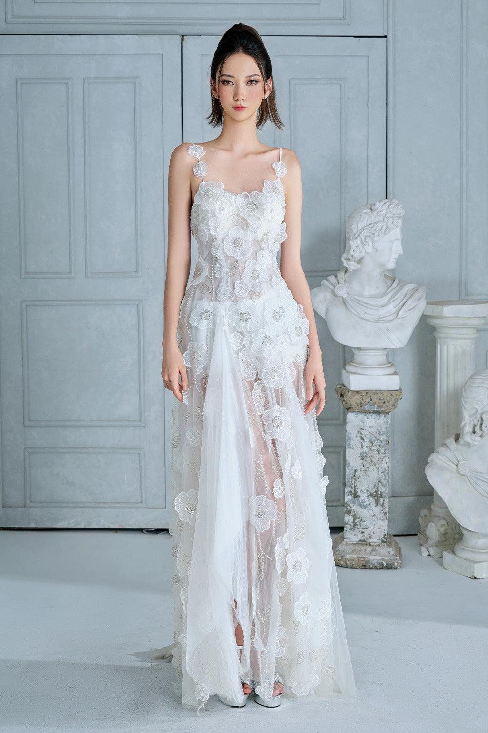 Women's Mirina Mermaid See-Through Mesh Lace Floor Length Dress S/M/L White Mean Blvd White / M