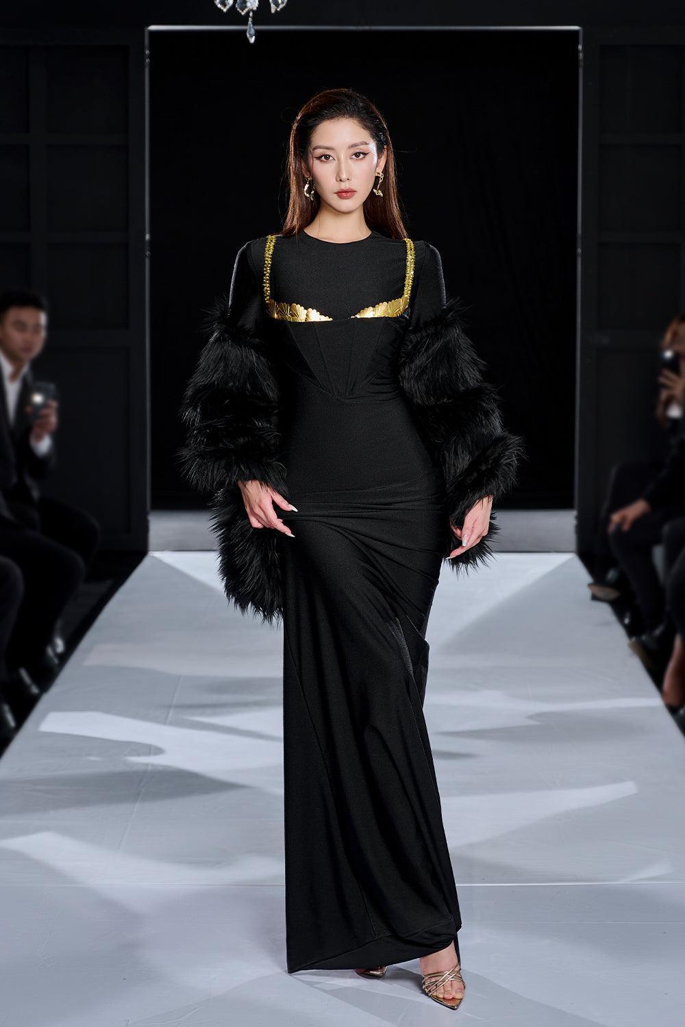 Women's Mulet Bodycon Long Sleeved Spandex Maxi Dress S/M/L Black MEAN BLVD Women's Mulet Bodycon Long Sleeved Spandex Maxi Dress S/M/L Black MEAN BLVD