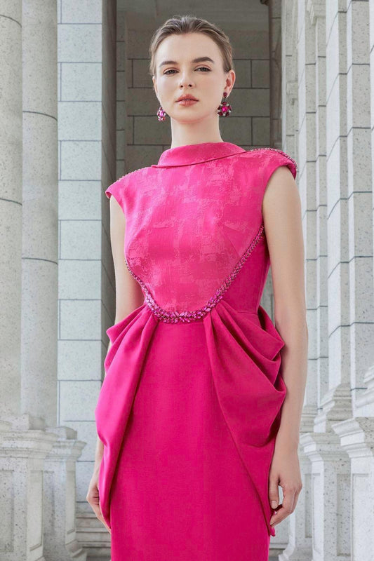 Muse Sheath Cap Sleeved Satin Floor Length Dress - MEAN BLVD