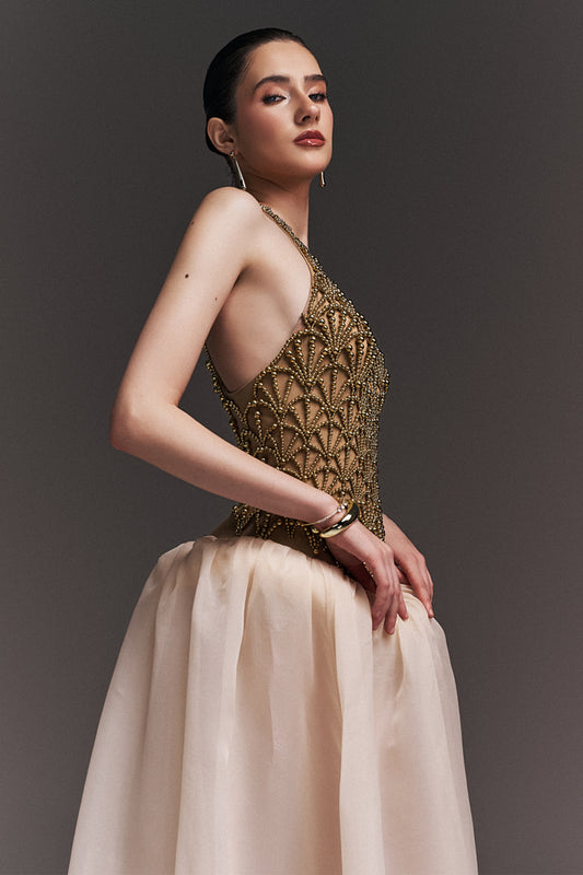 Natalie Halter Bead Maxi Dress