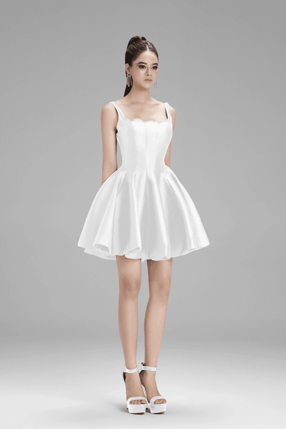 Women's Naomi Fit and Flare Square Neck Taffeta Mini Dress S/M/L  Black/White/Nude MEAN BLVD