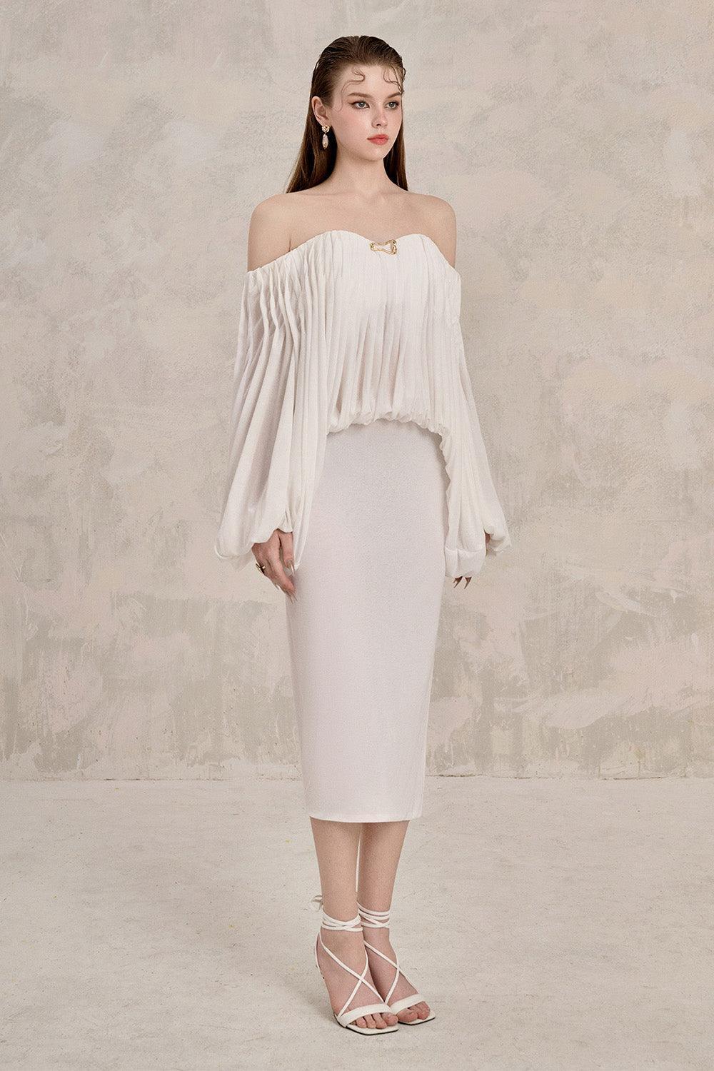 midi batwing dress Women's Nesta Blouson Batwing Sleeved Spandex Midi Dress XS/XS/S/M/L/XL/Customize White MEAN BLVD White / XL