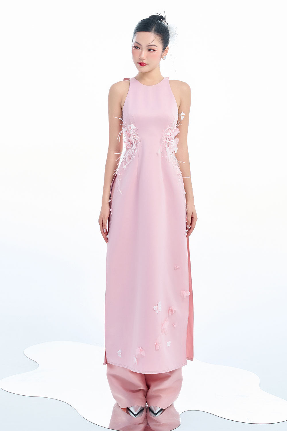 Women's Artemis A-line Sleeveless Taffeta Floor Length Ao Dai Set S/M/L/Customize Pink MEAN BLVD Pink / Customize
