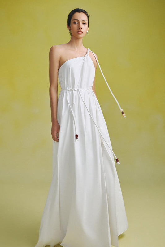 Nguyet Flared One Shoulder Poplin Floor Length Dress - MEAN BLVD