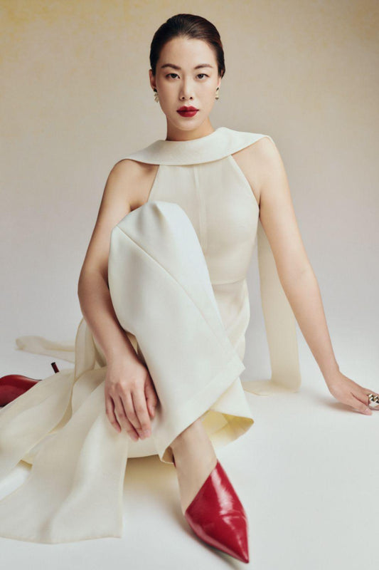 Nhien Slit Sleeveless Foam Organza Calf Length Ao Dai - MEAN BLVD