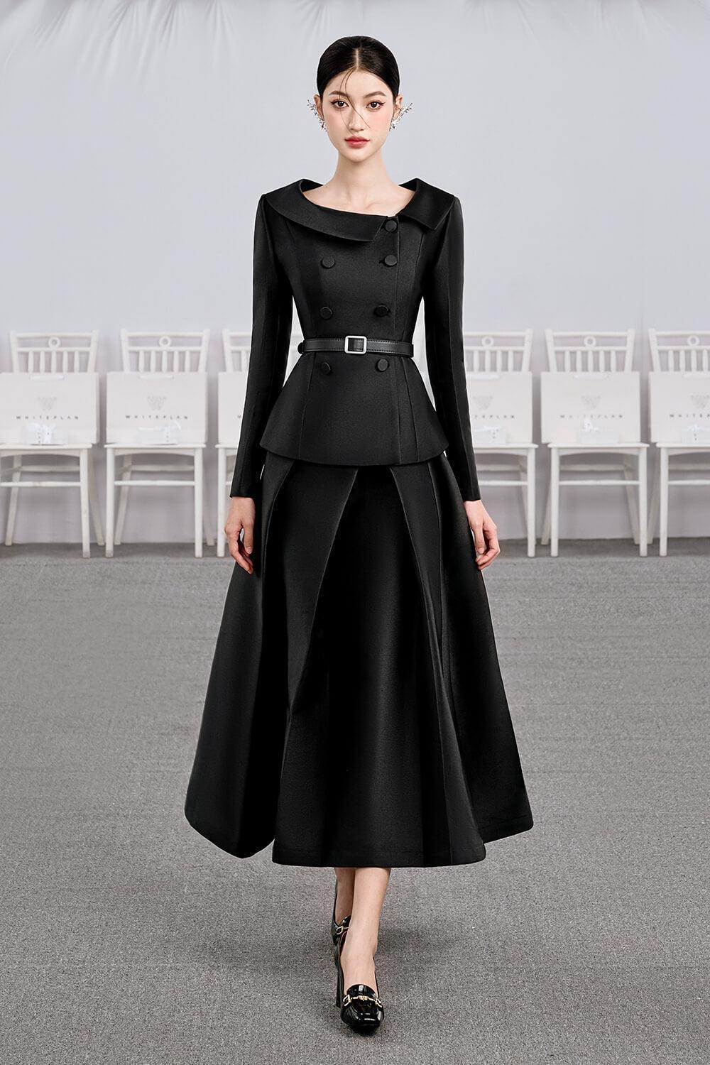 Women's Night A-Line Pleated Taffeta Midi Skirt S/M/L/Customize Black Mean Blvd Customize / Black