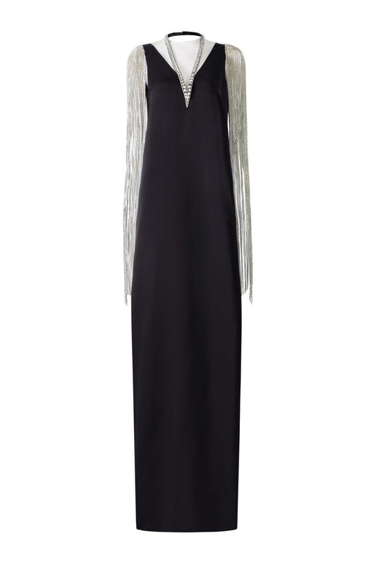 Nomad Straight V-Neck Silk Floor Length Dress - MEAN BLVD