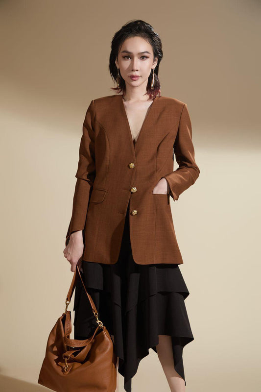 Nora Straight Lapelless Cotton Blend Blazer - MEAN BLVD