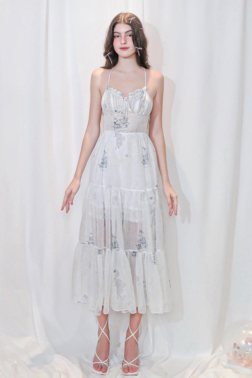 tiered sleeveless midi dress Odette Tiered Sleeveless Voile Midi Dress
