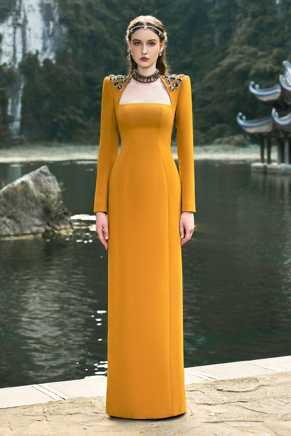 Women's Odyssey Sheath Choker Neck Velvet Floor Length Dress XS/S/M/L/XL/Yellow/MEAN BLVD Women's Odyssey Sheath Choker Neck Velvet Floor Length Dress XS/S/M/L/XL/Yellow/MEAN BLVD