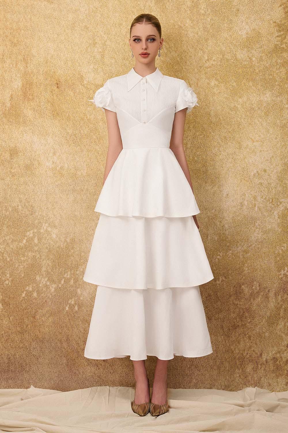 Women's Ophelie A-Line Layered Taffeta Ankle Length Dress S/M/L/Customize White Mean Blvd White / L