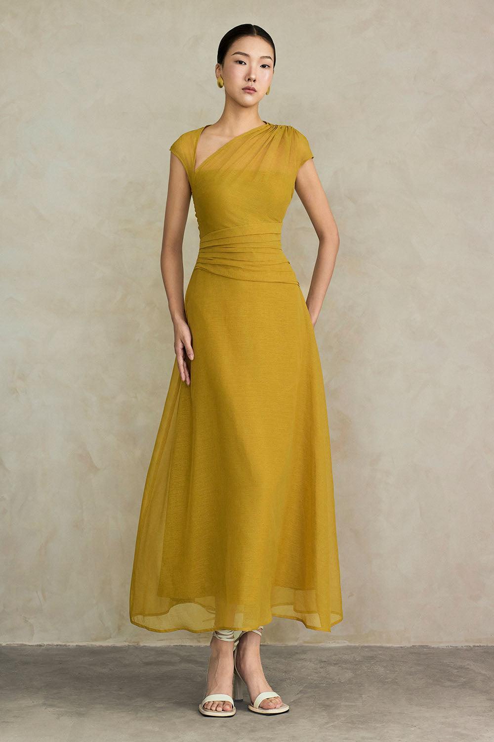 Women's Perla A-line Asymmetric Neck Silk Ankle Length Dress S/M/L/XL Yellow/Pink/Black MEAN BLVD Black / L Women's Perla A-line Asymmetric Neck Silk Ankle Length Dress S/M/L/XL Yellow/Pink/Black MEAN BLVD Black / L