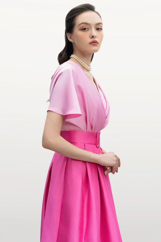 Perrine A-line V-Neck Silk Taffeta Floor Length Dress - MEAN BLVD