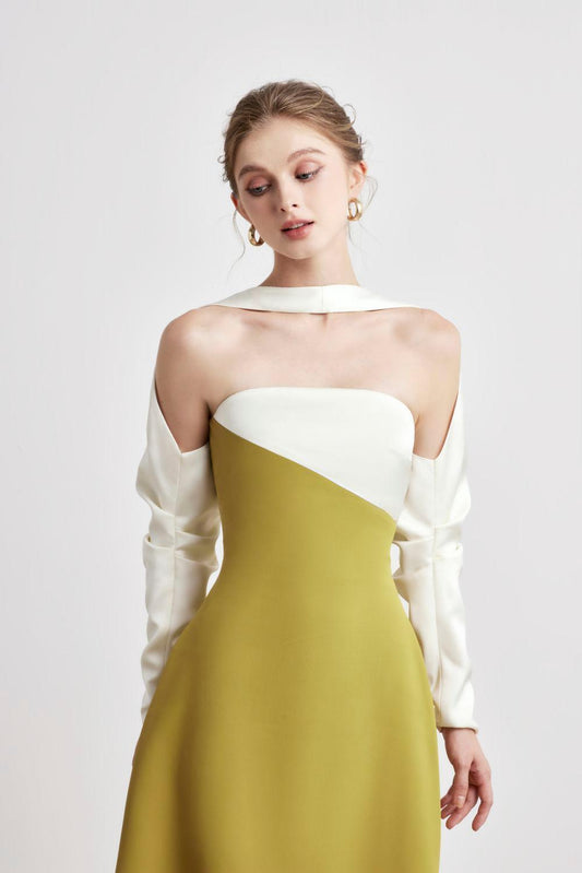 Princesa A-line Long Sleeved Silk Taffeta Midi Dress - MEAN BLVD