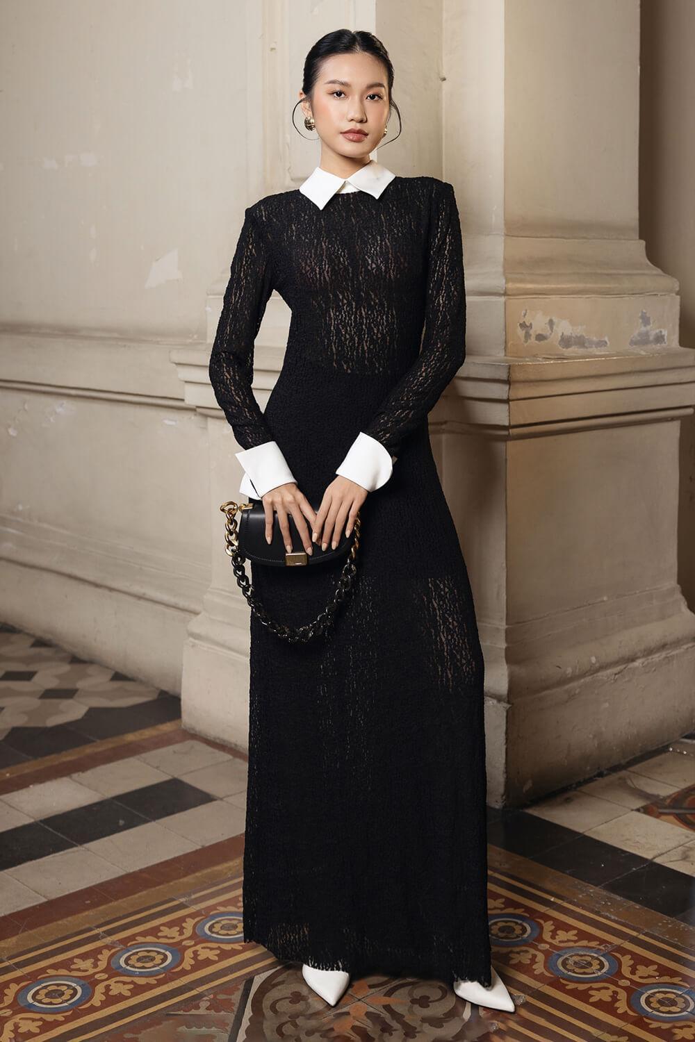 Women's Raelynn A-line Long Sleeved Cotton Lace Ankle Length Dress XS/S/M/L Black MEAN BLVD L / Black Women's Raelynn A-line Long Sleeved Cotton Lace Ankle Length Dress XS/S/M/L Black MEAN BLVD L / Black