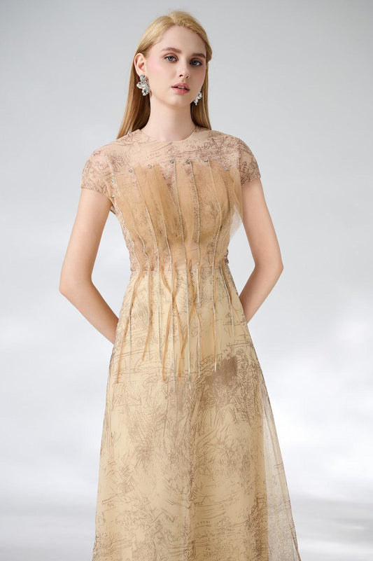 Reilly A-line Jewel Neck Organza Ankle Length Dress - MEAN BLVD