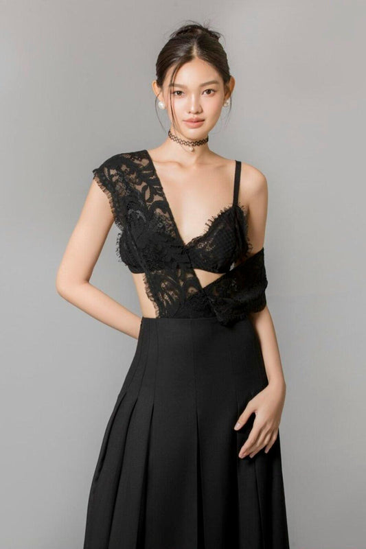 Rivka Pleated V-Neck Poly Wool Ankle Length Dress - MEAN BLVD