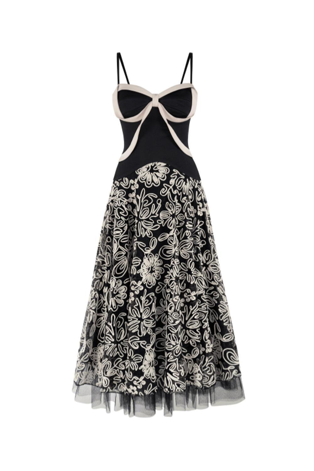 Women's Rosa A-line Semi-Heart Neck Polyester Lace Midi Dress S/M/L/XL Black and White MEAN BLVD XL / Black and White Women's Rosa A-line Semi-Heart Neck Polyester Lace Midi Dress S/M/L/XL Black and White MEAN BLVD XL / Black and White