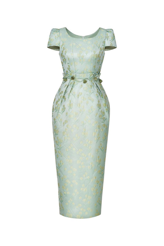 Rosalind Pegged Square Neck Brocade Midi Dress - MEAN BLVD