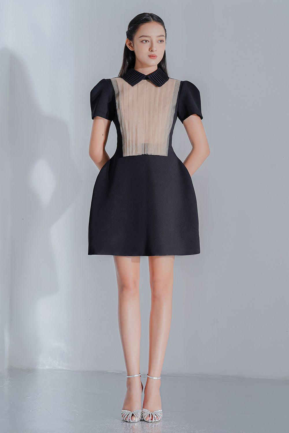 rosaline mini dress Women's Rosaline A-line Collared Neck Cotton Polyester Mini Dress XS/S/M/L/XL Black MEAN BLVD Black / S